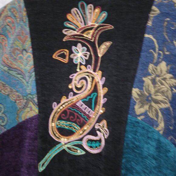 Indigo Moon | Vintage Multi Color Embroidered Tapestry Patchwork Jacket | Size L - Picture 9 of 14